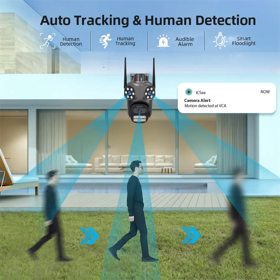 UPS Outdoor WiFi Camera 4K 8MP Triple Lens Triple Screen PTZ Security Cam AI Auto Tracking CCTV Wireless Surveillance Cam ICSEE