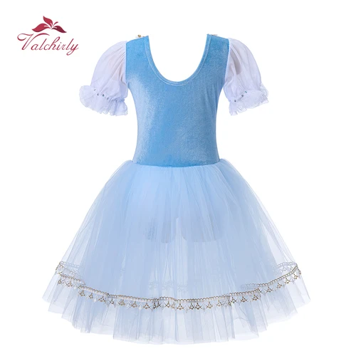 Imagen 2 del producto Vestido tutú de Ballet de terciopelo dorado para niñas con mangas abullonadas, falda larga, disfraz de actuación de baile, traje profesional para niños, novedad de 2025