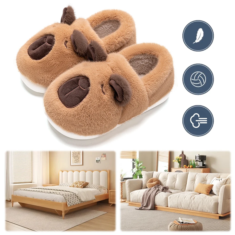 

Plush Capybara Slippers Fluffy Couple Slippers Cute Furry Animal Slippers Comfortable Fuzzy Capybara Slippers Non-Slip for Women