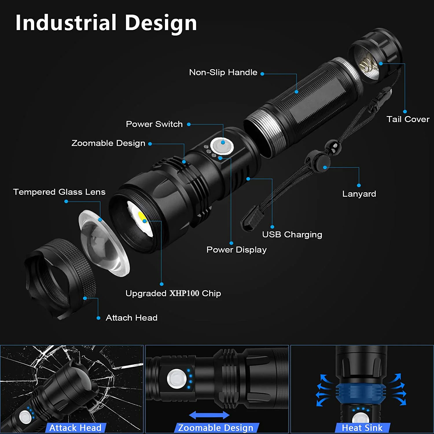 Super Bright Flashlight Rechargeable High Powerful Aluminum Alloy Led Torch Zoom Usb Hand Lantern Outdoor Tactical Flash Light