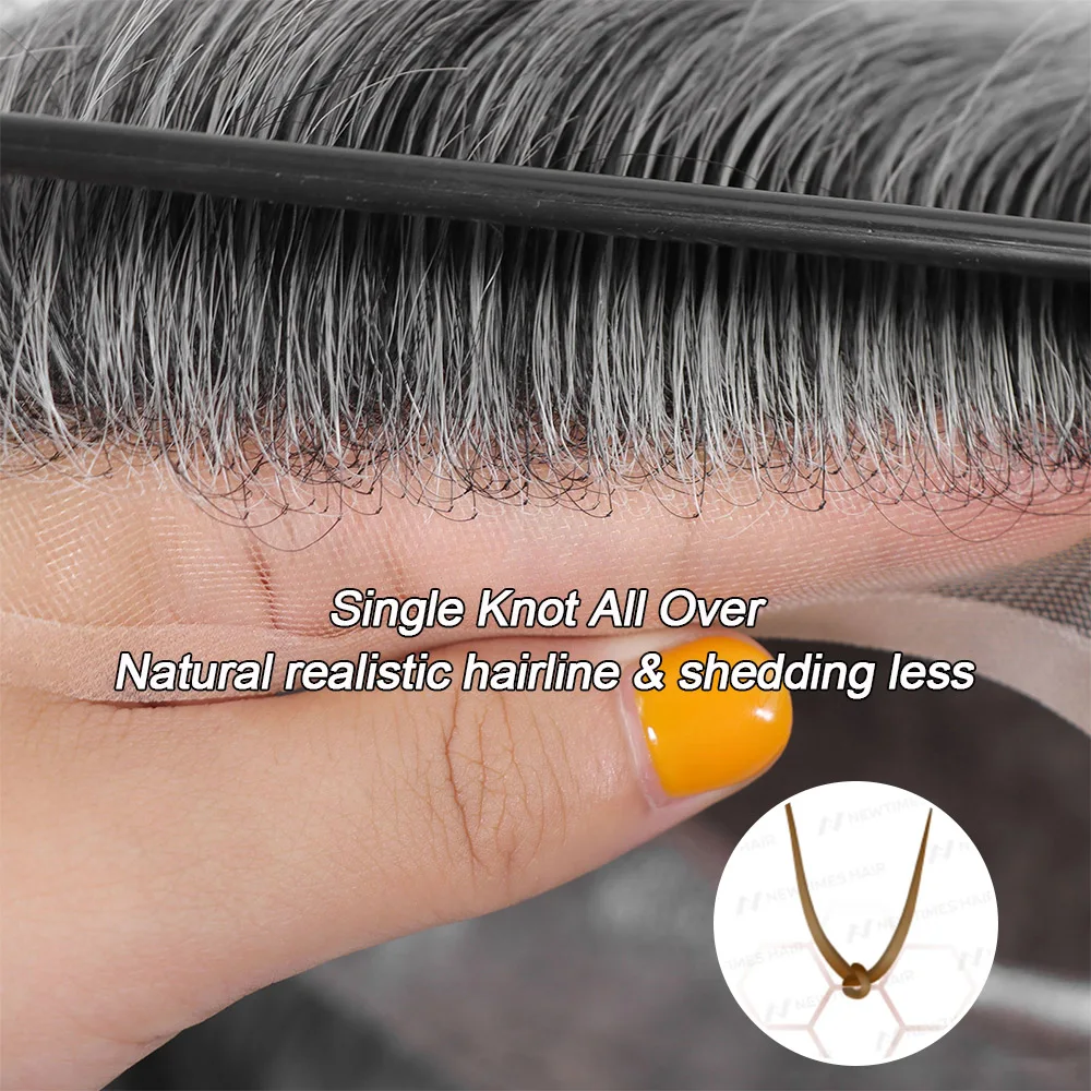 Gray Men Human Hair Toupee Mono Lace Top Hair System for Man Breathable Lace Front Male Wig Unit Natural Hair Piece 1B60