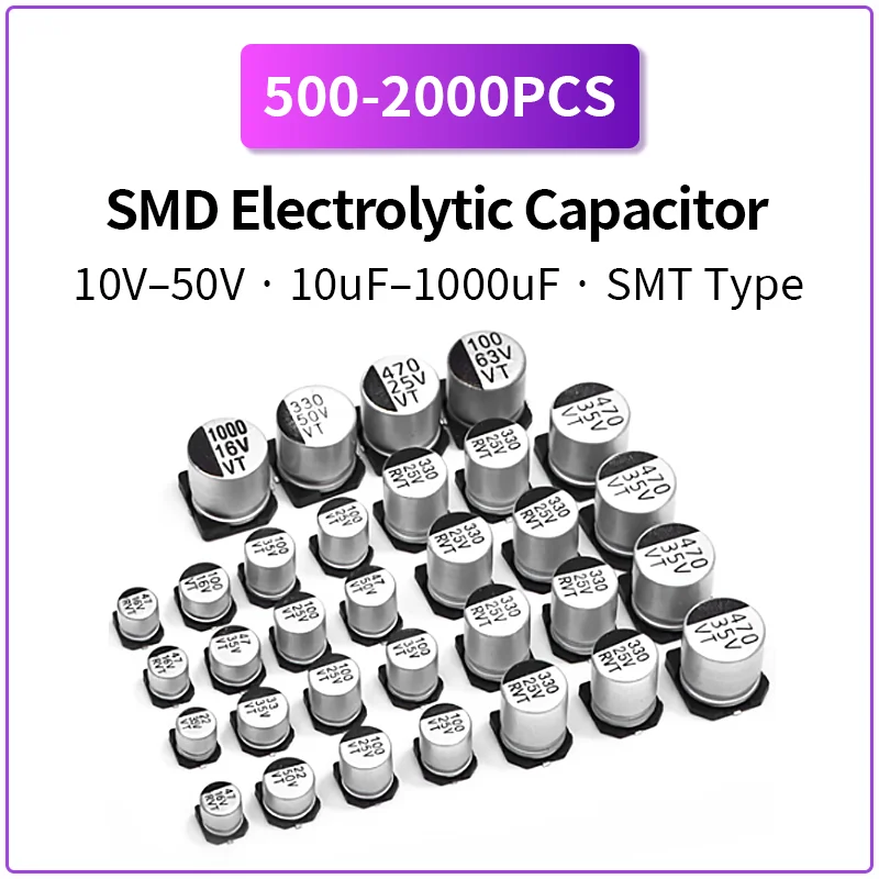 SMD Electrolytic Capacitor 10V 16V 25V 35V 50V 10uF 22uF 33uF 47uF 100uF 220uF 330uF 1000uF Surface Mount Aluminum Capacitor