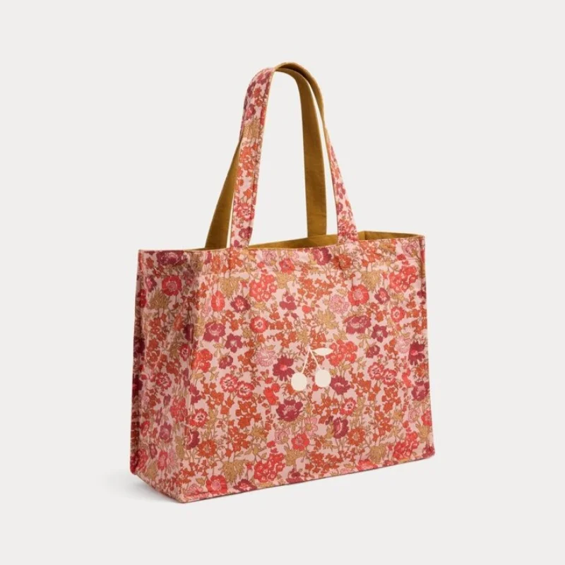 BP Khaki Cherry Bag Shoulder Messenger Floral Bag Folding Eco-Friendly Cotton Reversable Tote Bags Red Bag