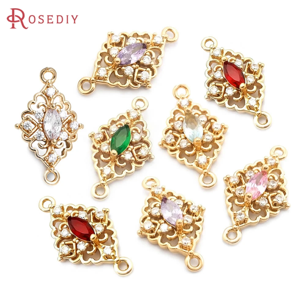 10 Stück 18K Goldfarbene 2-Loch-Rhombus-Verbindungsanhänger Hochwertige Halsketten- und Ohrring-Accessoires Rosediy Offizieller Shop