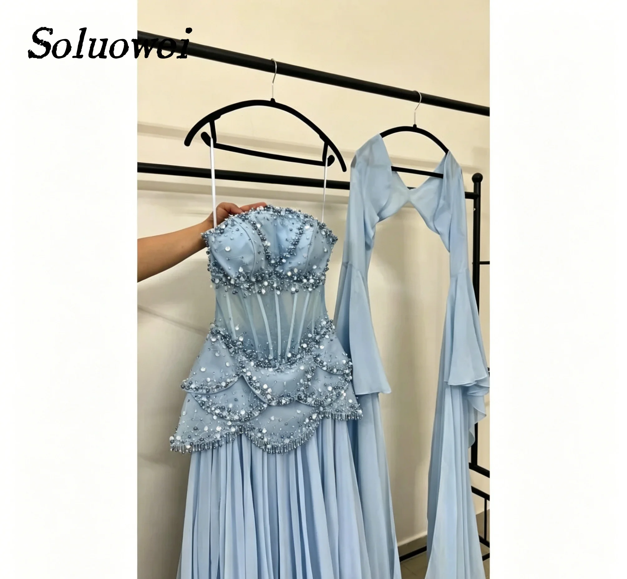 Customized Elegant Pleat Beading A-line Prom Dress With Cape Strapless Corset Formal Evening Party Dress Vestidos De Fiesta