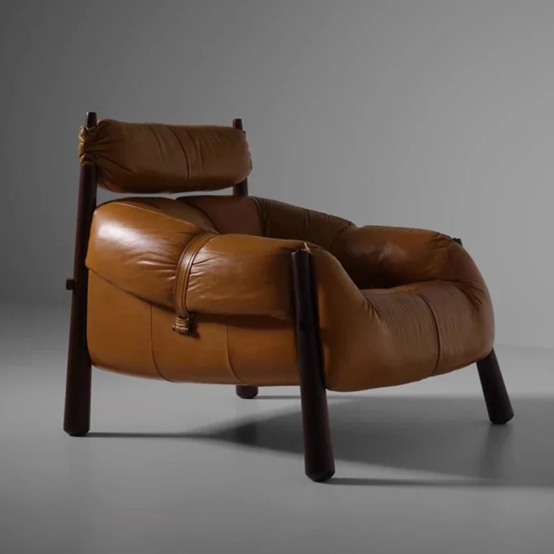 Medieval Atlan chair, Nordic retro oil wax leather living room, creative art villa cigar chair