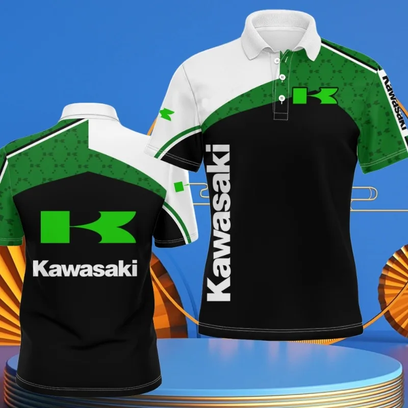 

MOTO-2025 Мужская новая рубашка поло Kawasaki Мотоциклетная графика с 3D принтом Комфортная быстросохнущая рубашка поло Мужские крутые повседневные топы поло