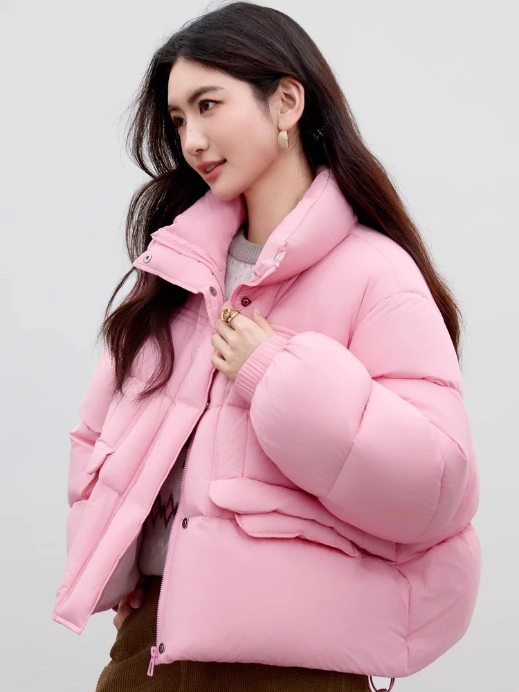 SENTUBILA Dames Winter Donsjacks 2025, Opstaande Kraag Puffer Donsjack Lichtgewicht Warme Outerwears Vrouwelijke Kleding W54YC2158