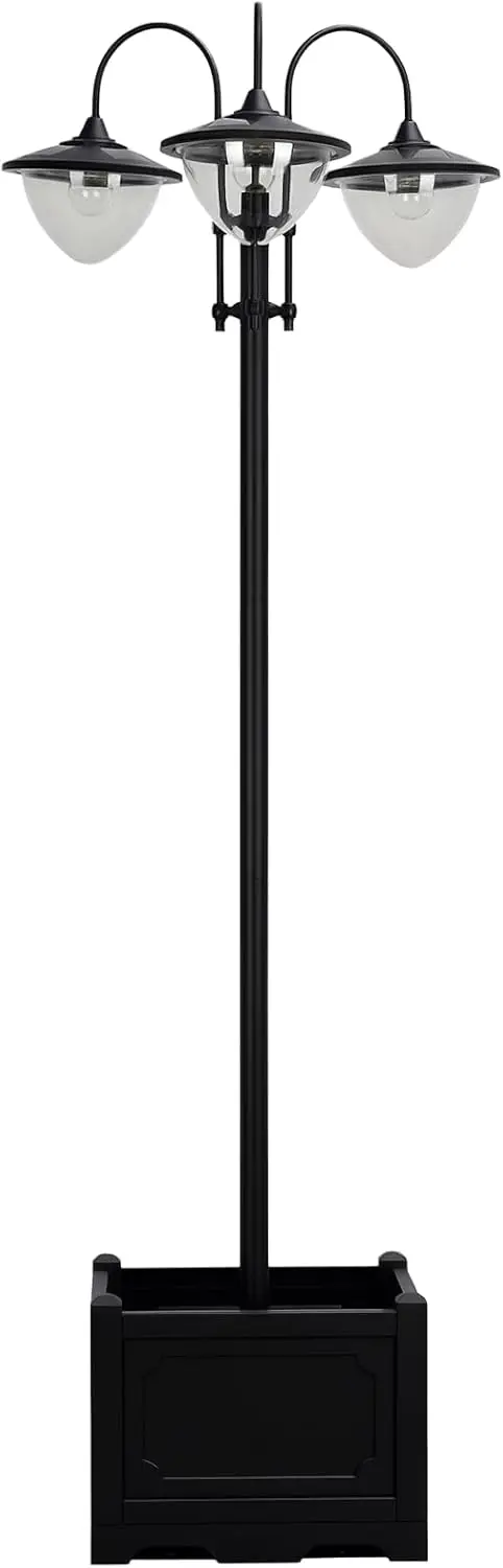

74.5" 3-Head Solar Lamp Post Street Light with Planter, Automatic-on, 6 Hour Max Outdoor Ready LED Lighting, Black