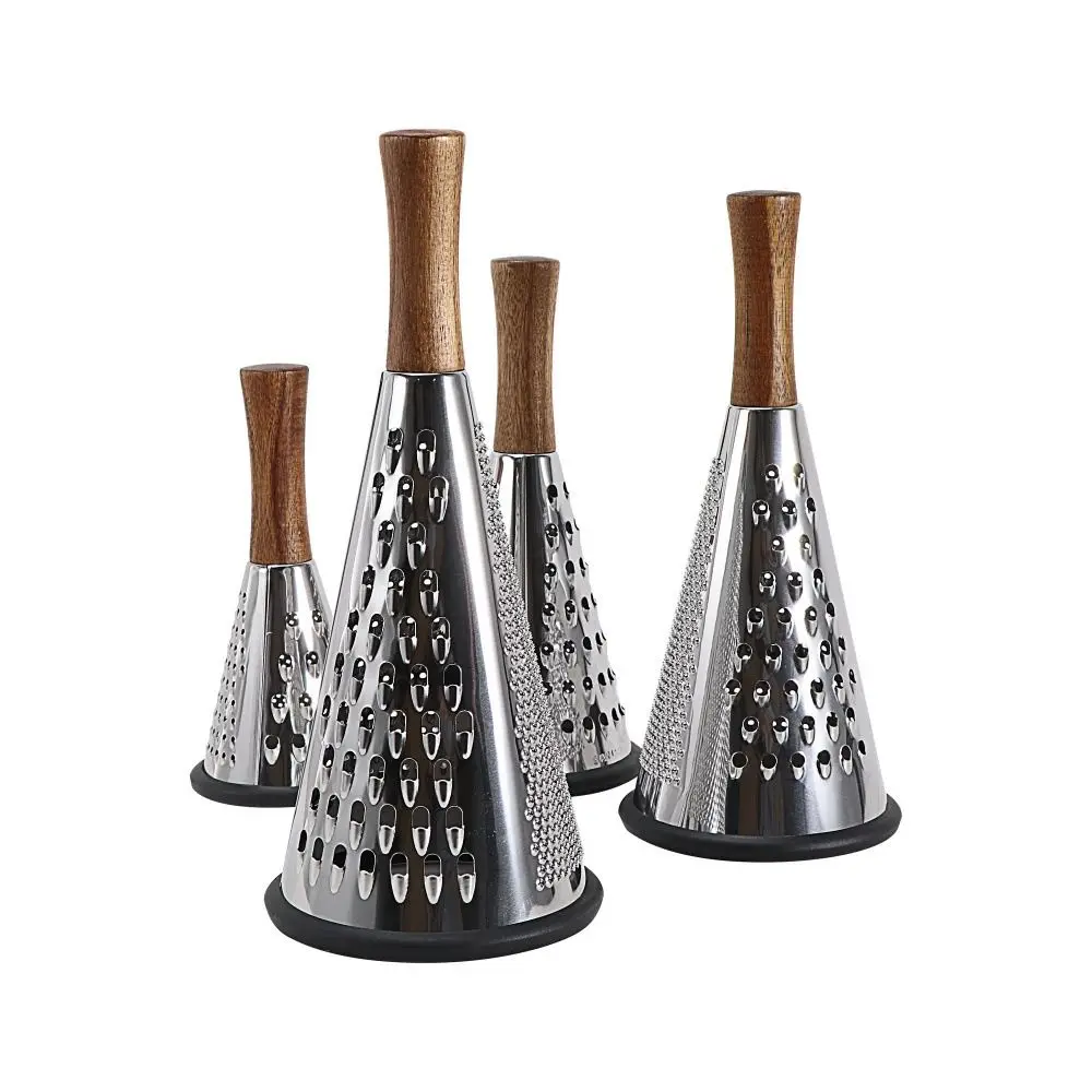 Stainless Steel Cone Cheese Grater Triple Function Non-Slip Bottom Parmesan Shaver Wood Handle Handheld Vegetables Cheese Grater