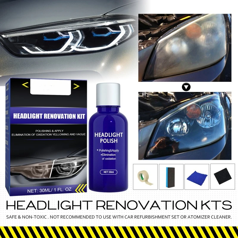 

Car Headlight Repair Coating Oxidation Rearview Anti-scratch Paint Cleaner Headlamp Assembly Auto Paint Care Tool Cleaning，30ml