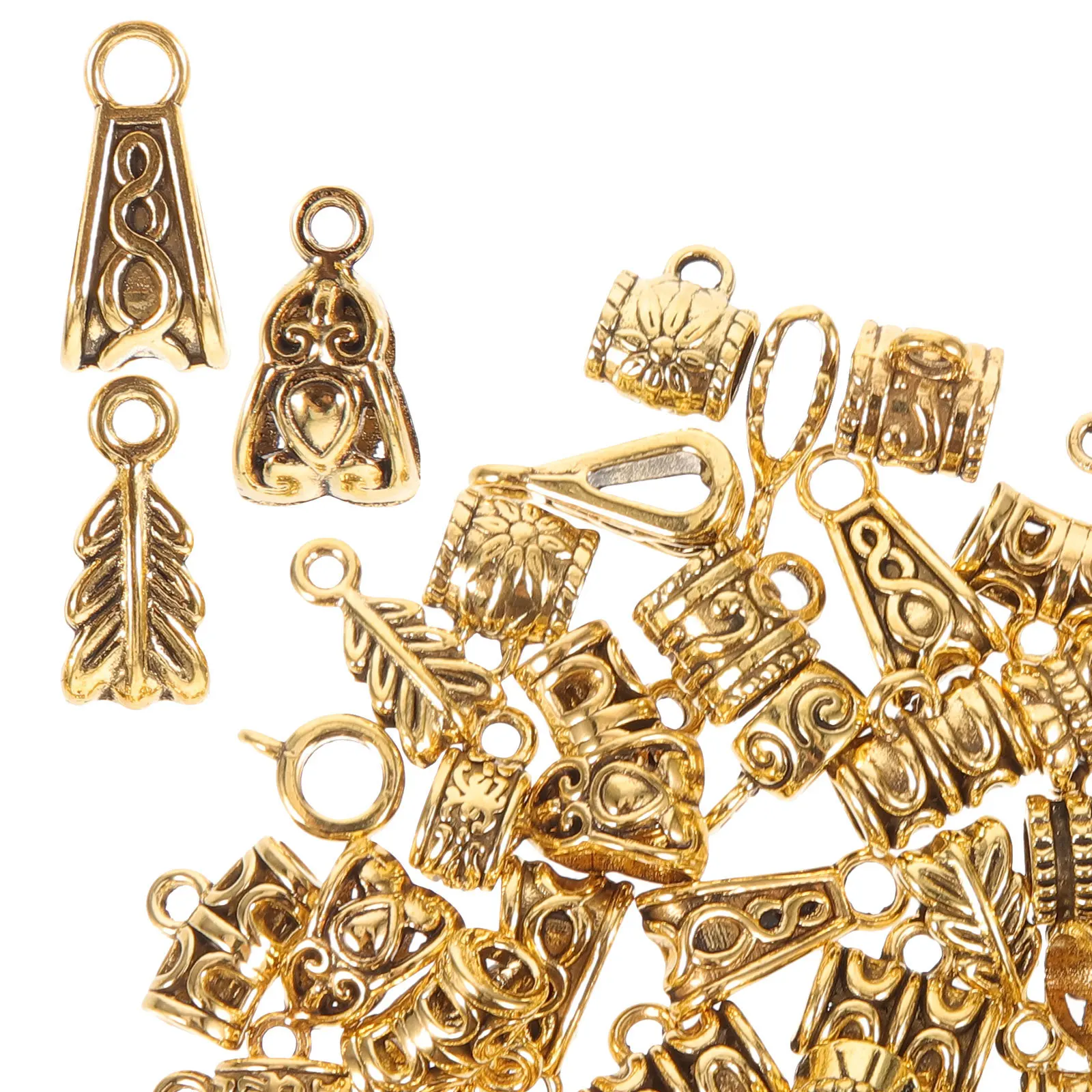 

120pcs Bead Hanger Diy Tube Pendant Bail Connector For Jewelry Making Necklace Bracelet Craft Alloy Findings Supplies Charms