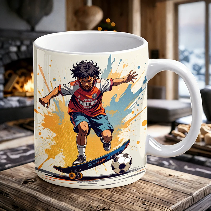 

Urban Soccer Art Street Style Skateboarder Mug Coffee Cup Ceramic Cup with a bottle opener function of 2026 Major Football Event