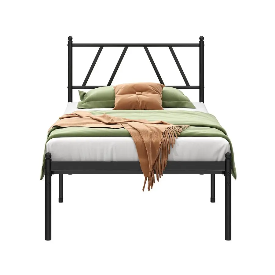 

Platform Bed Frame with Headboard, 14 Inches Twin Bed, No Box Spring Needed, Steel Slat Support, Black, Easy Assembly