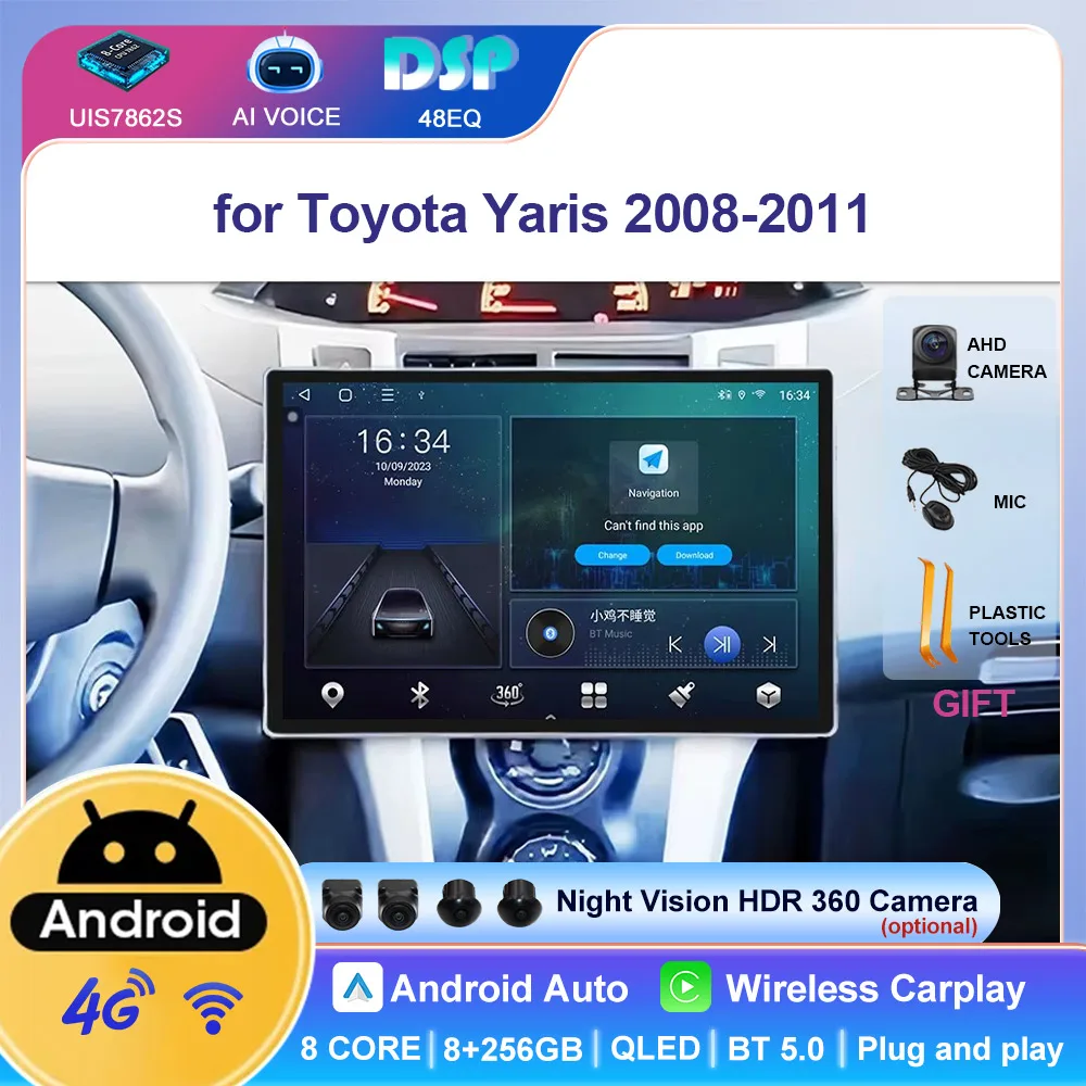 13.1 Inch Car Radio Ips Touch Screen Mp5 Player Gps Navigation Multimedia Android Auto Carplay Stereo for Toyota Yaris 2008~2011
