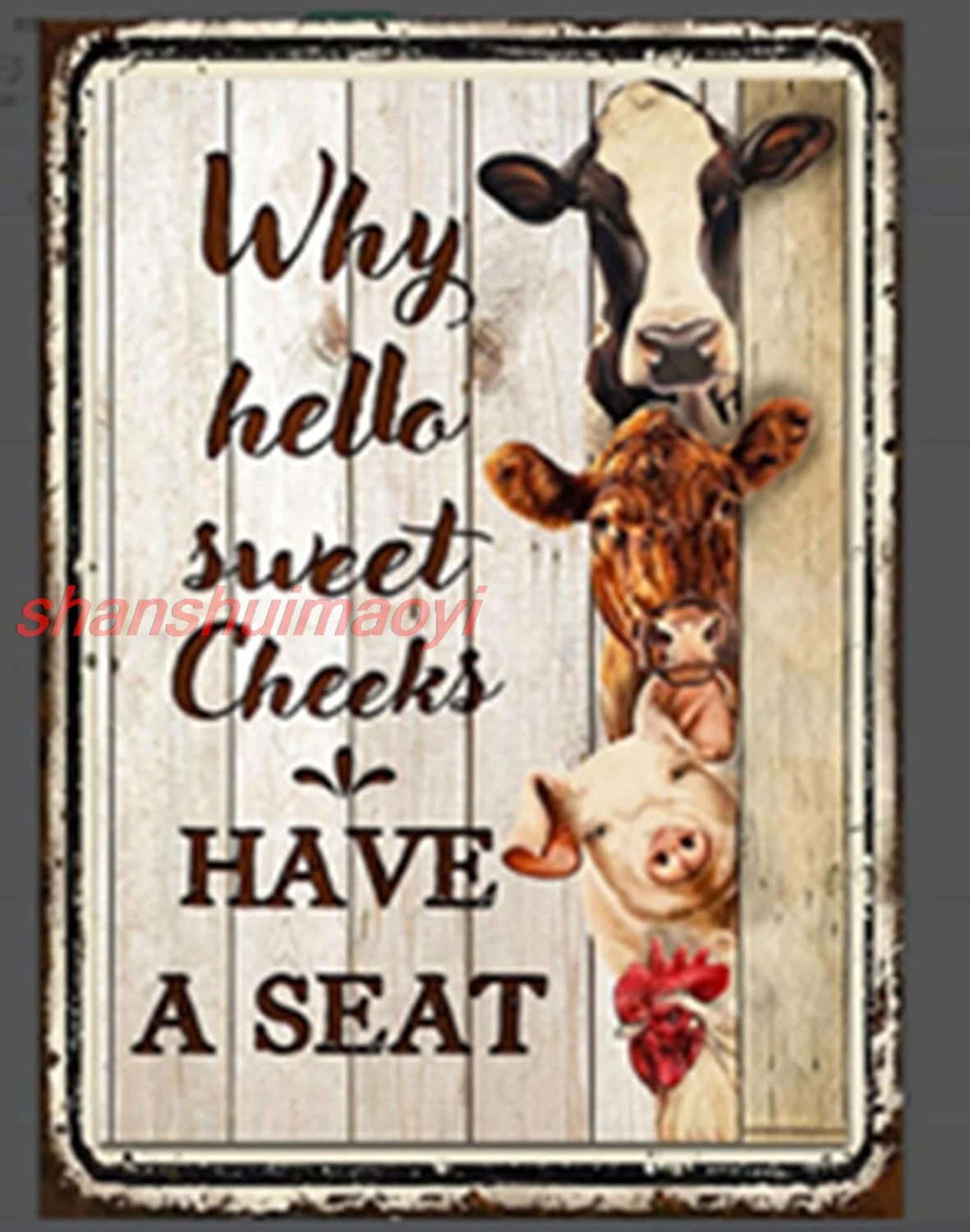 Bathroom Metal Sign Why Hello Sweet Cheeks Funny Farm Animals Metal Sign Farmhouse Bathroom Decor Retro Metal Tin Sign Vint sign