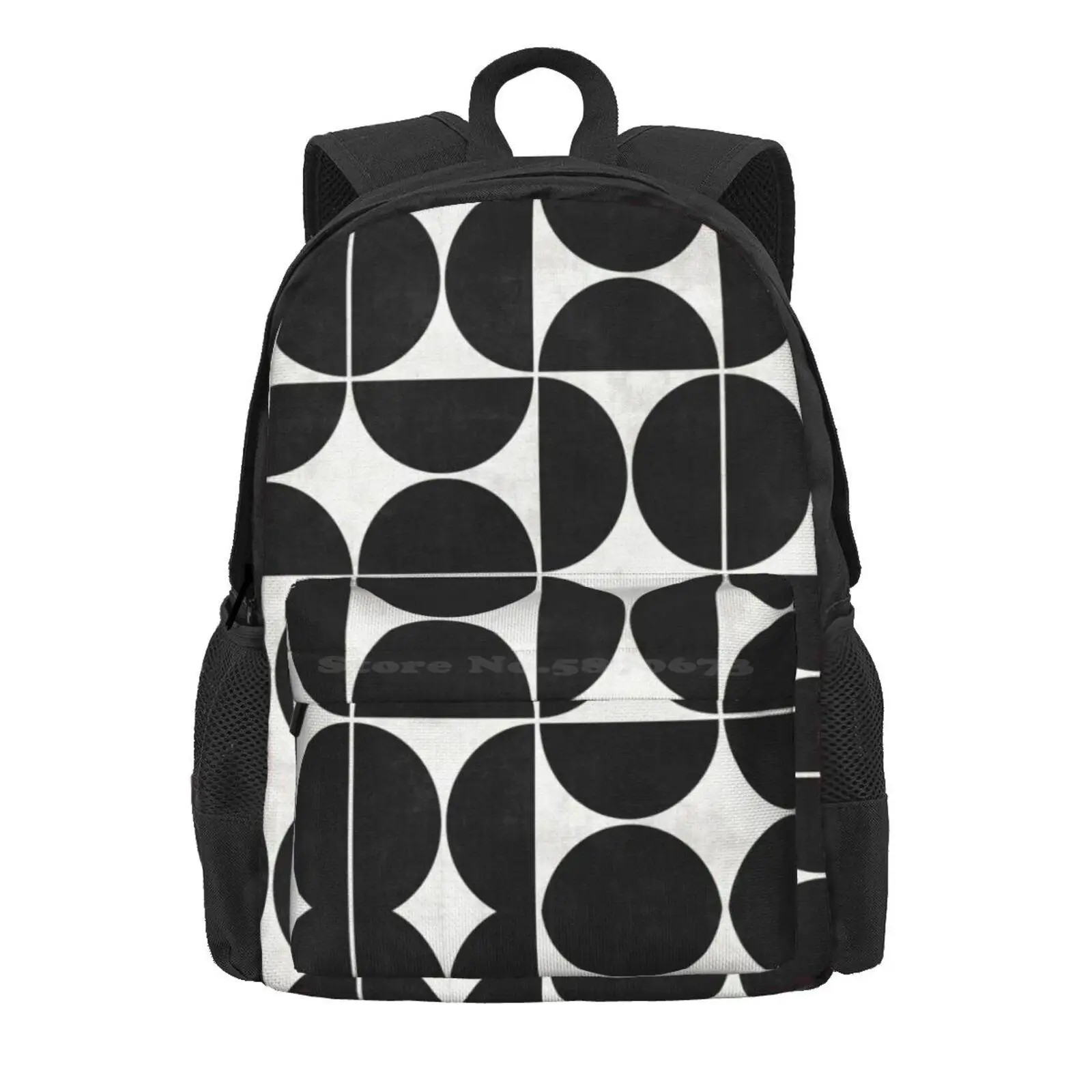 Mid-Century Modern Pattern No.3 - Black And White Concrete Hot Sale Schoolbag Backpack Fashion Bags Black And White Half