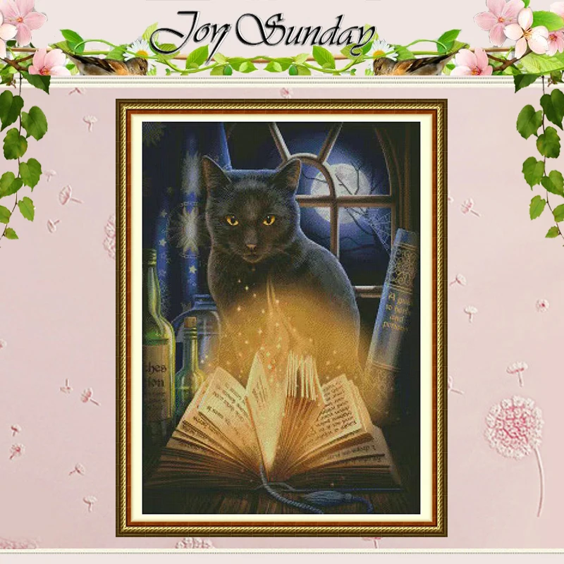 

Black Cat Reading A Book Patterns Counted Cross Stitch Set DIY 11CT 14CT 16CT Stamped DMC Cross-stitch Kit Embroidery Needlework