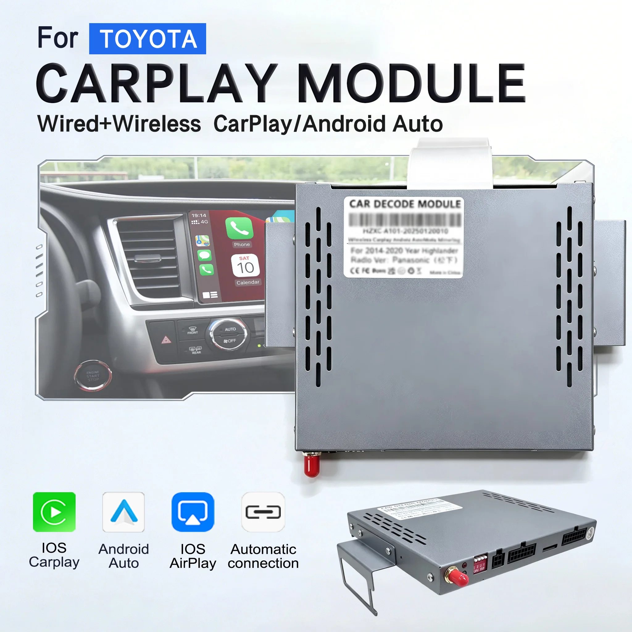 Wireless CarPlay Android Auto Decoder for Toyota Highlander Land Cruiser REIZ Multimedia System Video Interface Bluetooth Music
