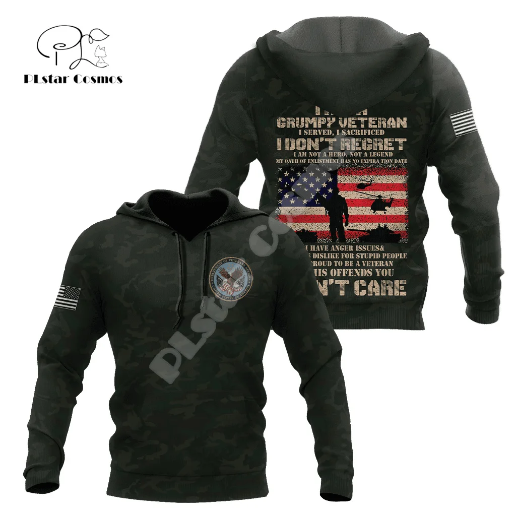 Custom Name Army Military Veteran Soldier Camo Eagle Long Sleeves Tracksuit 3DPrint Pullover Streetwear Casual Jacket Hoodies A9