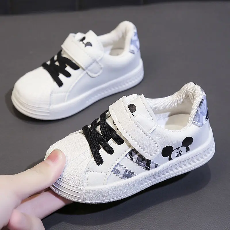 Disney Childres Casual Shoes For Baby Boy Girl Children Sneaker Mickey Mouse Kids Sports White Shoes Toddler Shoes Size 15-25