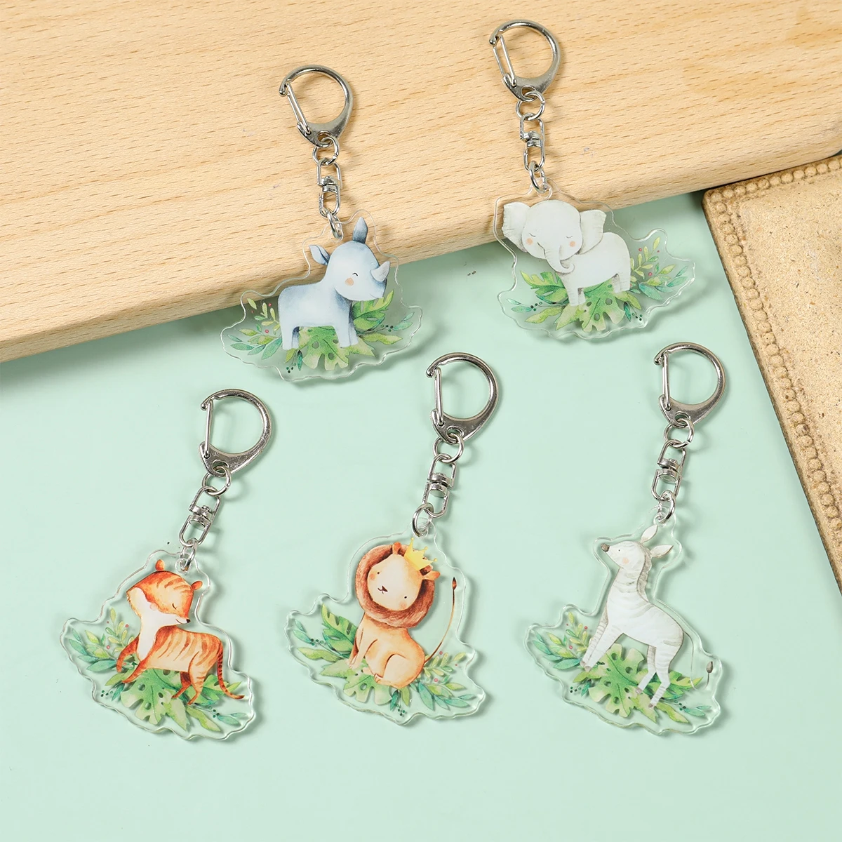 Jungle Animal Keychain Jungle Safari Wild One Woodland Birthday Party Decoration Kids Boy Baby Shower Party Favors Supplies