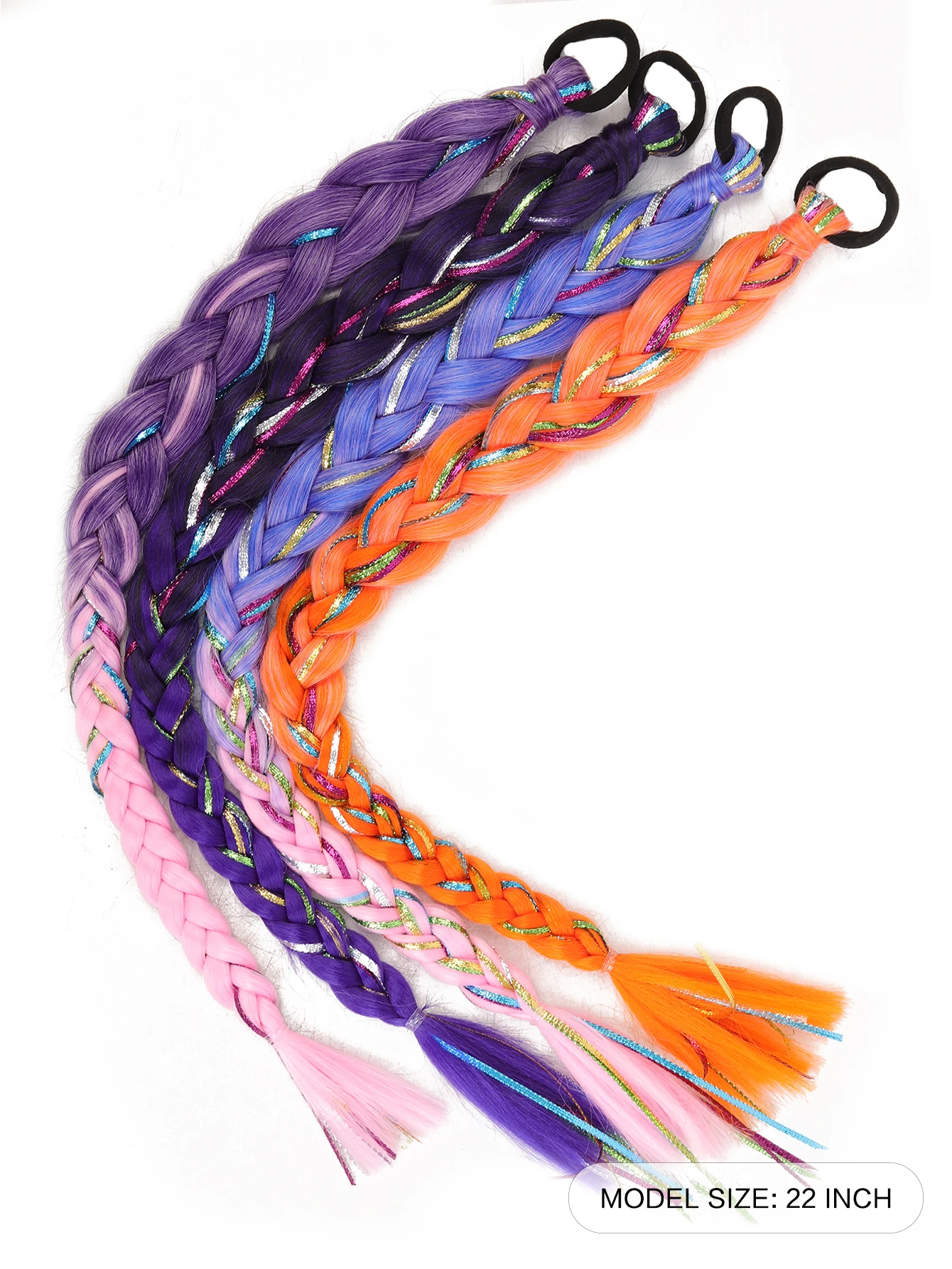 22Inch Synthetic Purple Long Twist Braid Ponytail Extensions With Rubber Band Boxing Braided Hair Extensions For Women Daily Use