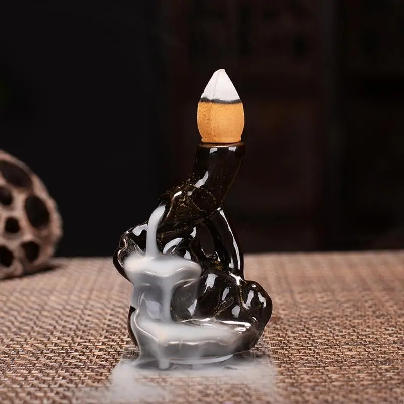 62KD Waterfall Incense for Burner Ceramic Backflow Incense Holder Fountain Backflow Incense Cones for Home Office Decor Gifts