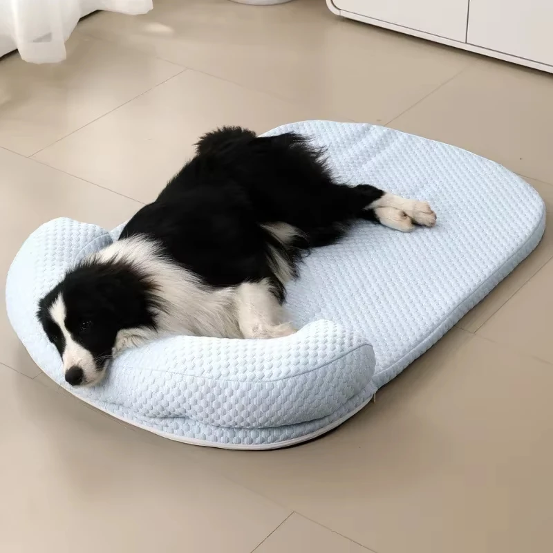 Summer Cooling Dog Bed Removable Ice Silk Cooling Pet Mat Ati-slip Cat Bed with Pillow Cooling Fabric Dog Cat Bed Pet Cushion view 3