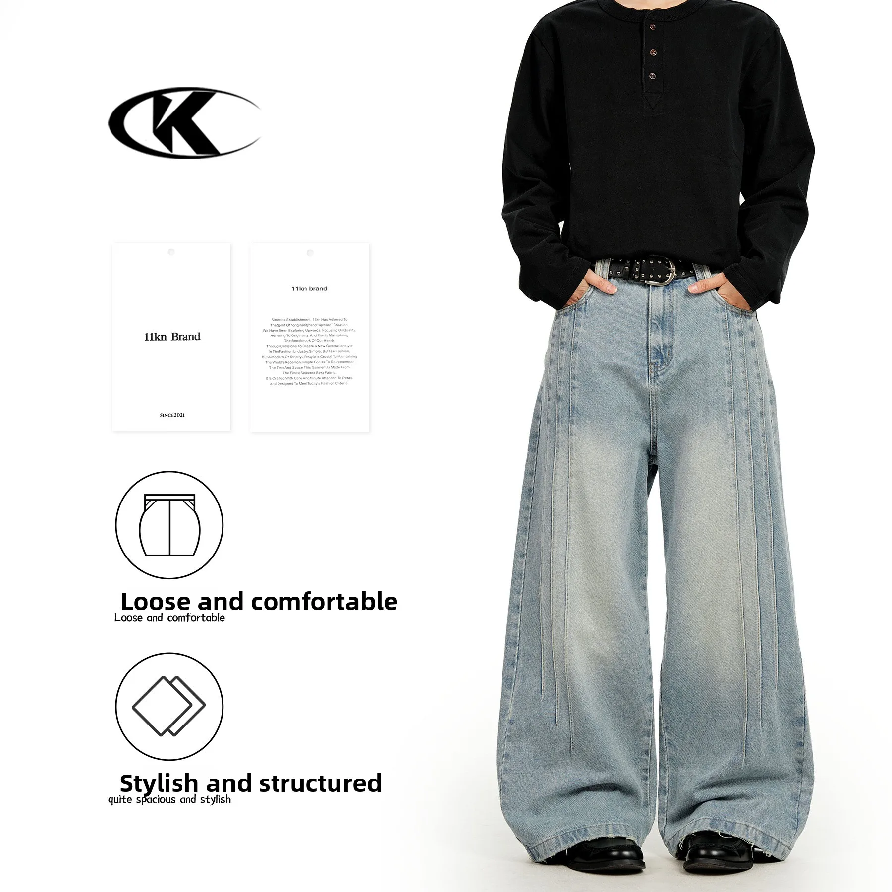 

Light Wa Distred Jeans Loose Wide Leg Casual Trousers for Men And Women Retro Faded Effect Denim Pants Straight Cut