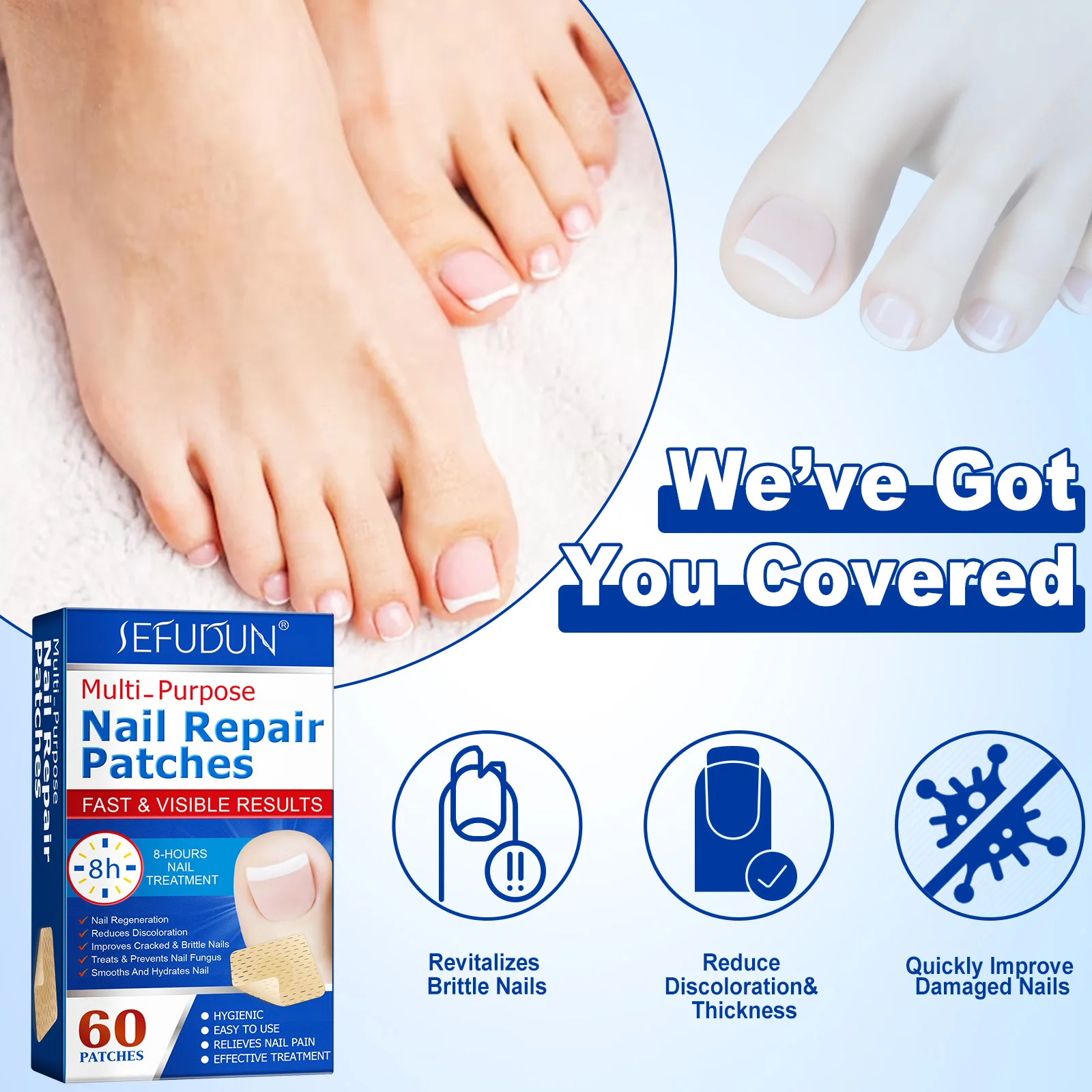

60Pcs Toenail Fungus Patch Waterproof Nail Repair Patches Nail Ingrown Correction Stickers for Discolored or Damaged Nails Care