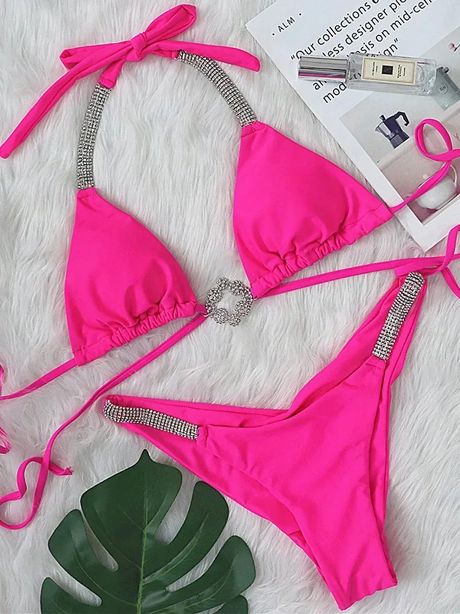 

Sexy Wrap Around Halter Crystal Diamond Bikini Women Swimsuit Female Swimwear Two Pieces Bikini set Brazilian Bathing Suit Swim