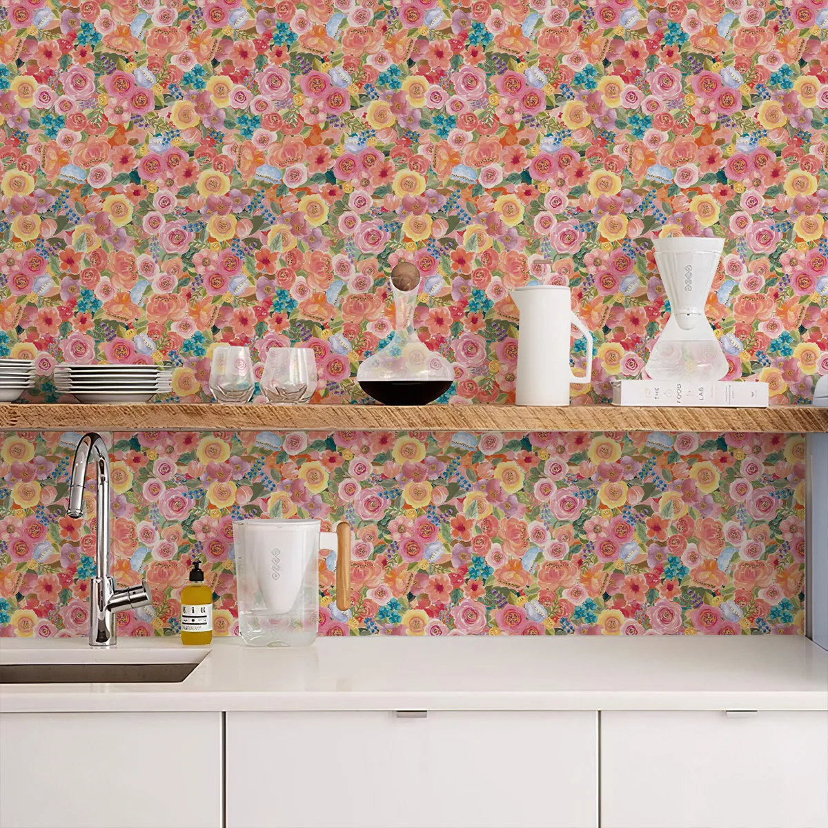 Cute Cat Floral Wallpaper Self - Paper Straw Color 评论和价格
