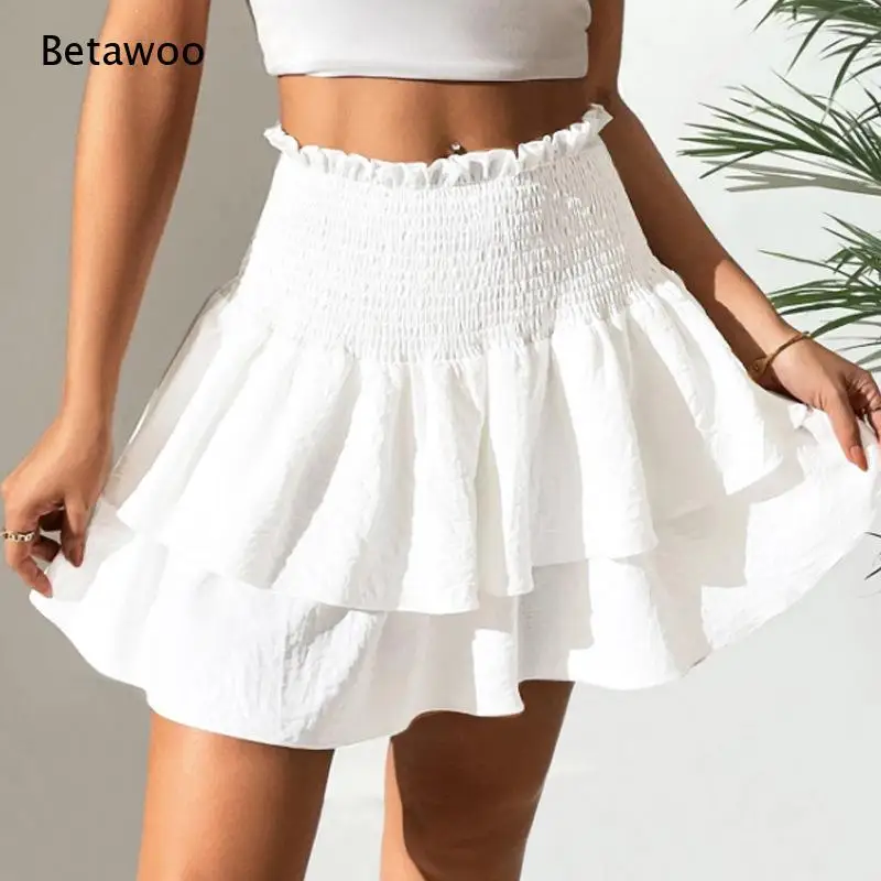 Ruffle Tiered Mini Skirt Flowy Double Layer Ruffle Swing Short Skirt Casual Summer Beach Daily Bottom for Women