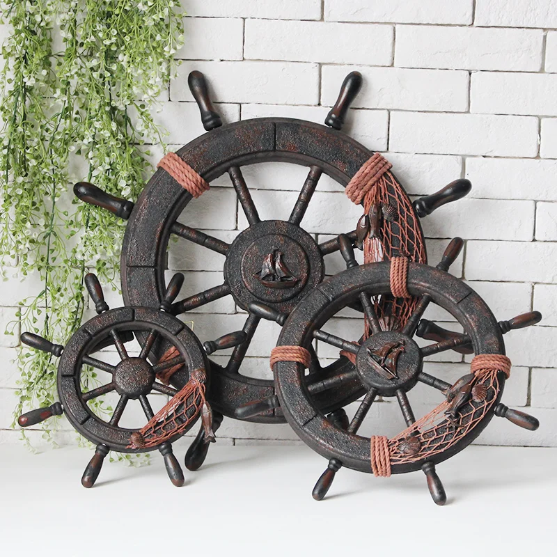 Mediterranean rudder decorative wooden retro old anchor wall hanging imitation old atmosphere helmsman steering wheel