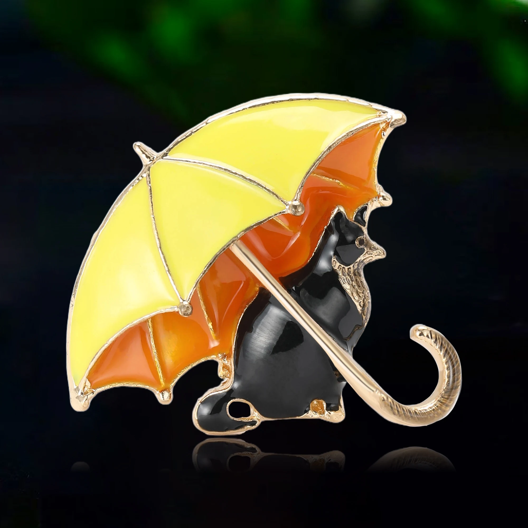 Enamel Umbrella Cat Brooches for Women Unisex Dripping Oil Animal Pins Event Party Backpack Decoration Clothes Accessories