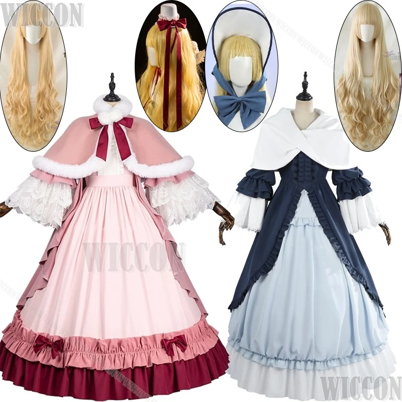 Victorique De Blois Anime GOSICK Cosplay Costume Women Vintage Victorian Blue Pink Dress Blonde 120CM Wig Holloween Customized