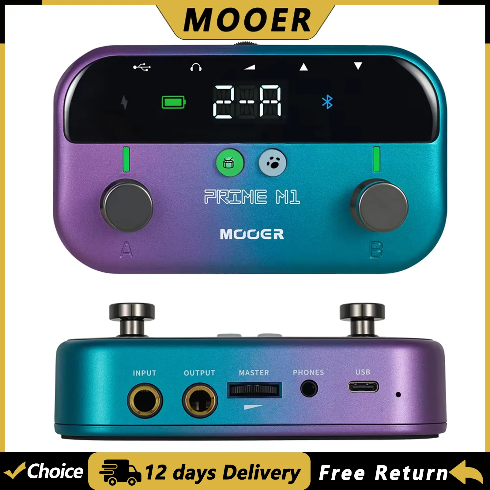 

Мультиэффект-педаль MOOER Prime M1 для электрогитары: 21 бас-эффект, 128 эффектов, 40 драм-машин, 80-летний записываемый лупер, перезаряжаемая батарея
