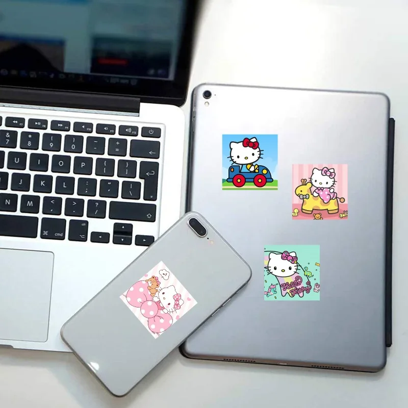 63 pezzi adesivi per bambini simpatico cartone animato Hello Kitty decalcomanie giocattoli per ragazza laptop Kawaii estetica decorazione anime adesivo per bambini regalo