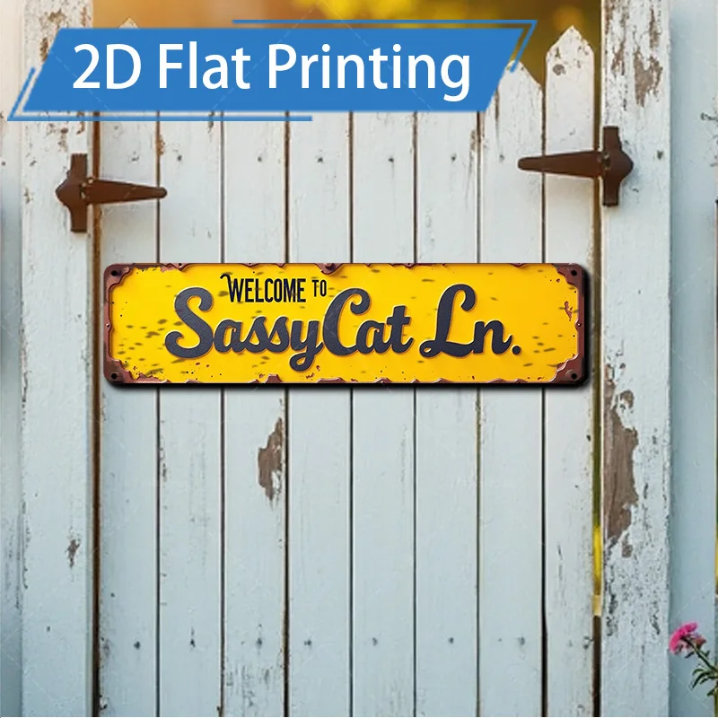 1 قطعة علامة معدنية ، 4x16 بوصة علامة معدنية ريفية "مرحبًا بكم في SassyCat Ln" ديكور مزرعة عتيق