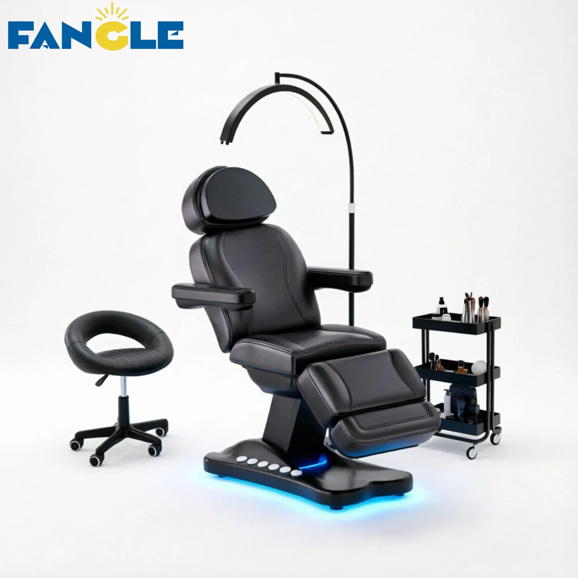 Luxury Black Electric Massage with LED Light Salon Station Set Physiotherapy Tattoo Adjustable Beauty Lash Bed