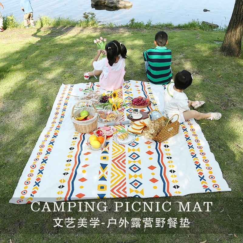 Bohemian ethnic style picnic mat for camping, spring outings, beach, dust-proof mat, coffee checkered outdoor lawn mat