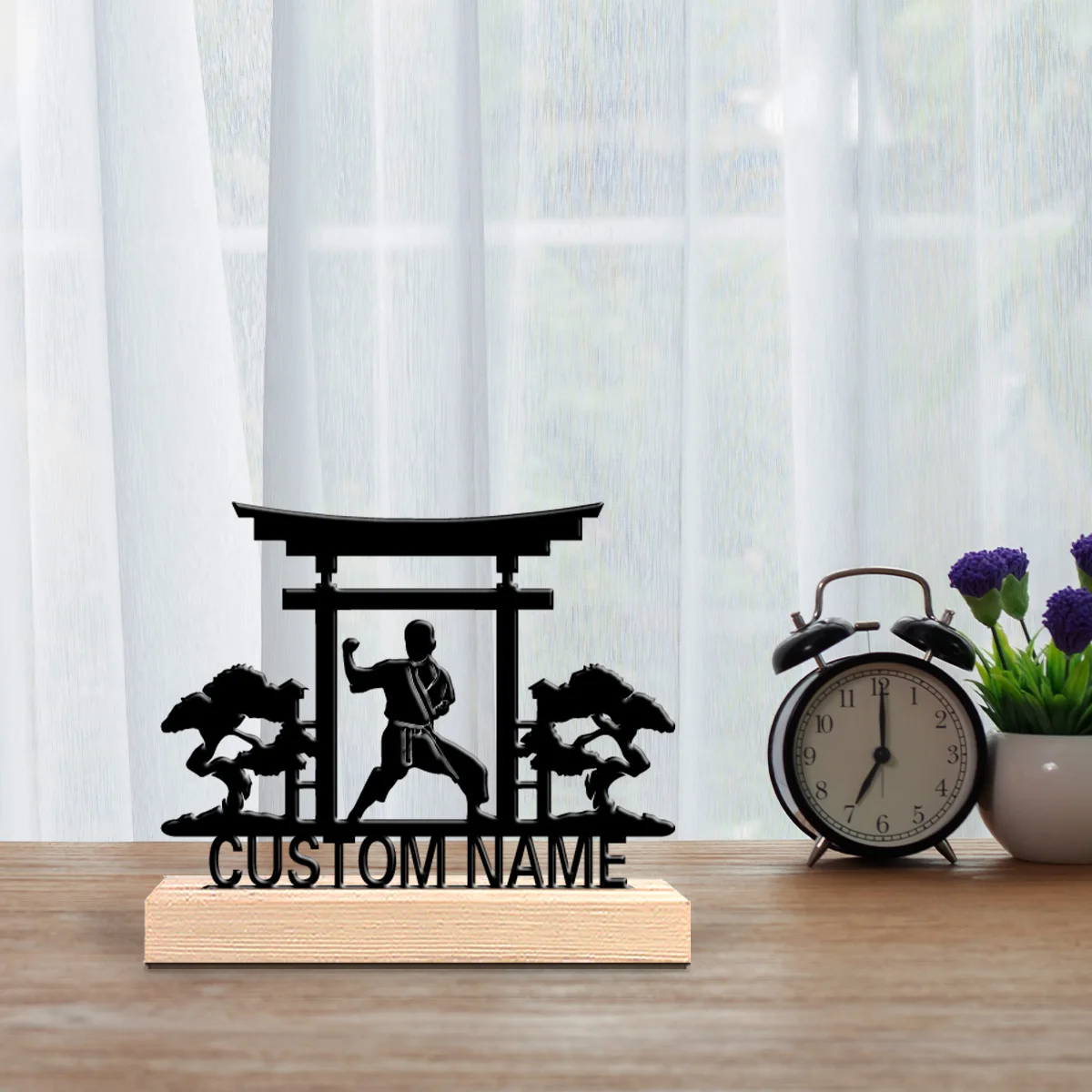 1pc Fun Personalized Custom Martial Arts Metal Statues Wooden Base Bar Decor for Kitchen, Dining Room, Modern Rustic Themes