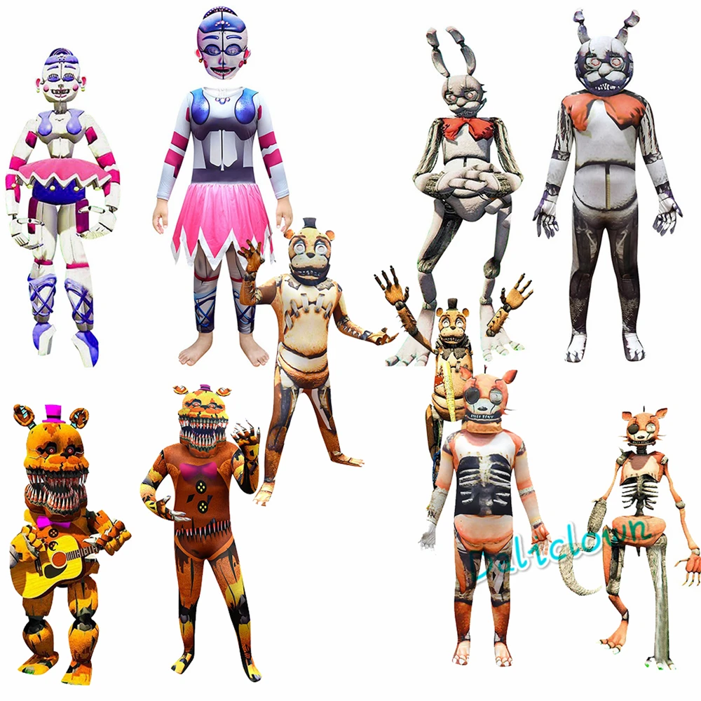 Anime Cartoon Bonnie Bear Costume Game FNAF Foxy Chica Freddy Fazbear Cosplay Costume Fancy Nightmare Scary Costume For Kids