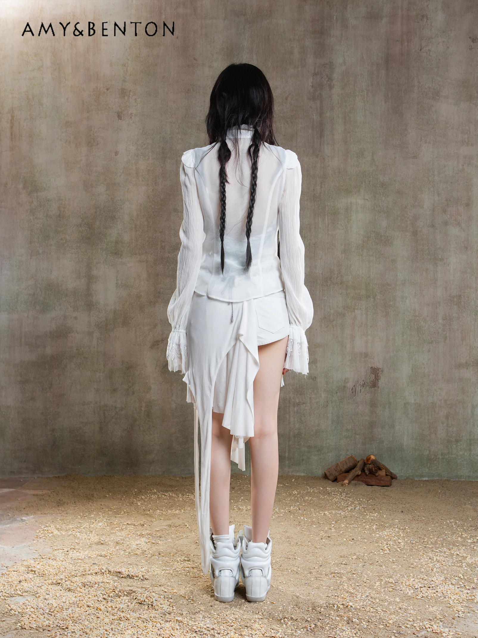 Original Design Retro Court Style Chiffon Thin Long-sleeved Shirt Women Subculture Punk Goth Blouse Summer Dark Girl Y2K Shirts