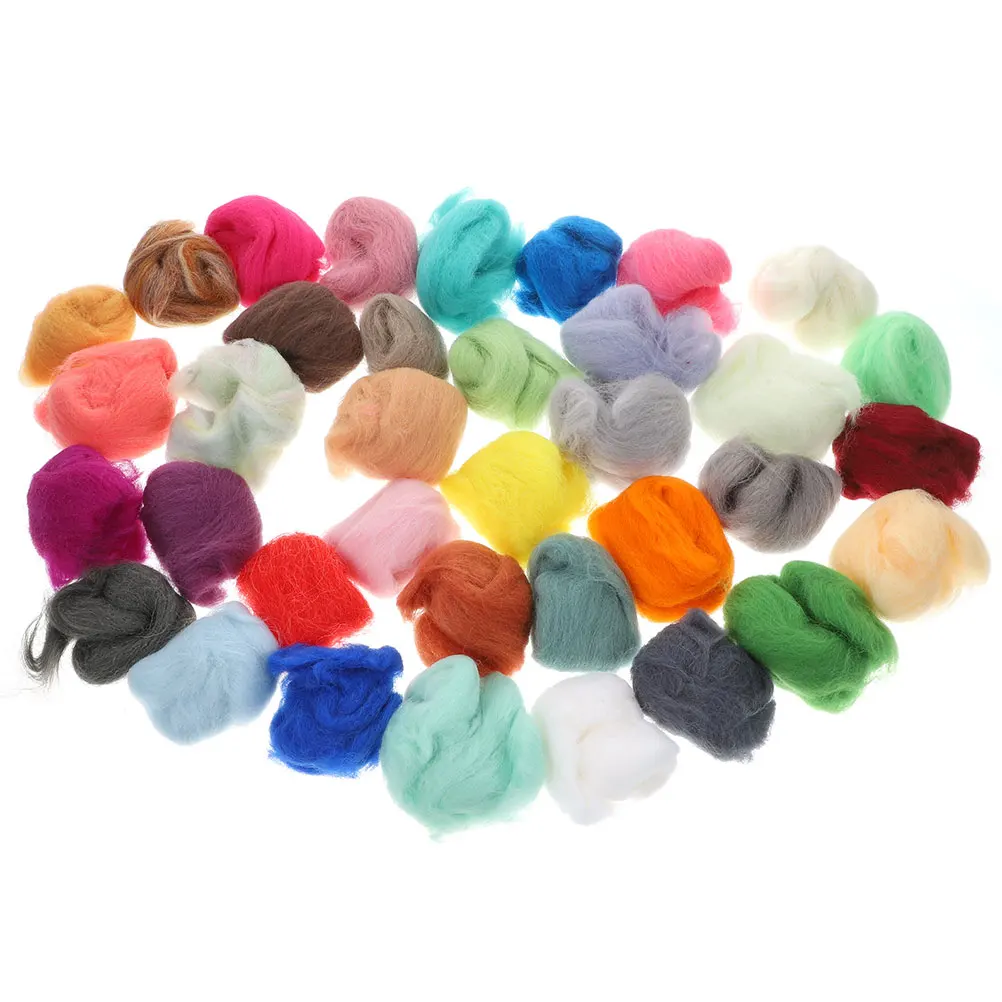 

36 Pcs Wool Strip Material Bag Soft Roving Yarn Spinning Craft Fabric Thick Felting Needle Diy Kit Handmade