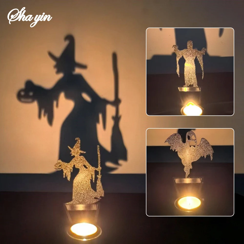 Halloween-Kerzenständer-Dekorationsset, Kürbis-Schädel-Ornament, Kürbis-Kerzen-Reflexion-Kerzenständer, Party-Dekoration für den Innenbereich