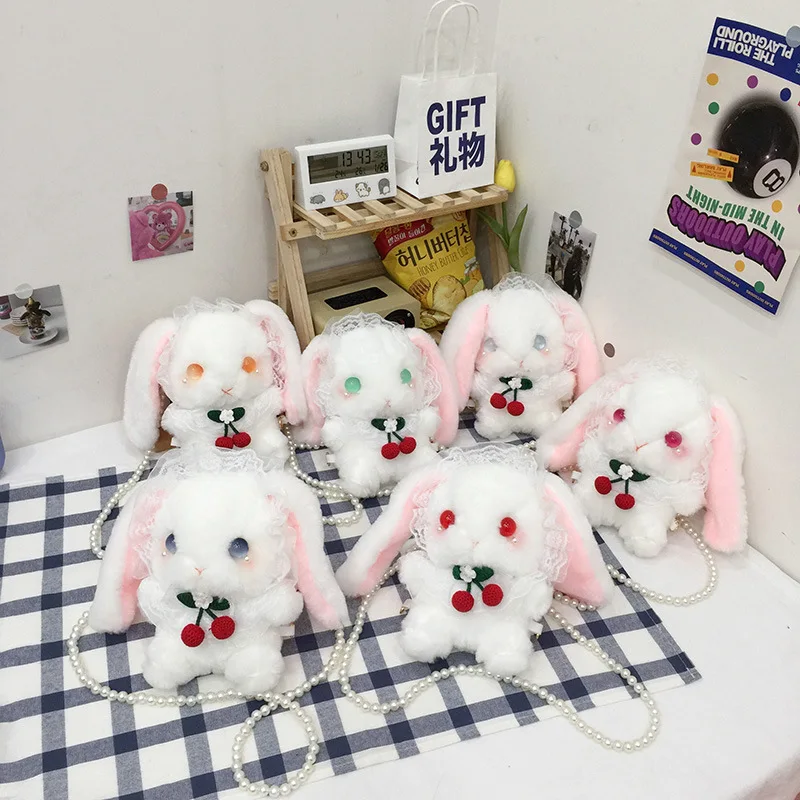 Cute Plush Rabbit Single Shoulder Bag Women Crossbody Bags Fluffy Stuffed Bunny Shoulder Bag Plush Rabbit Girls School Kids Toys