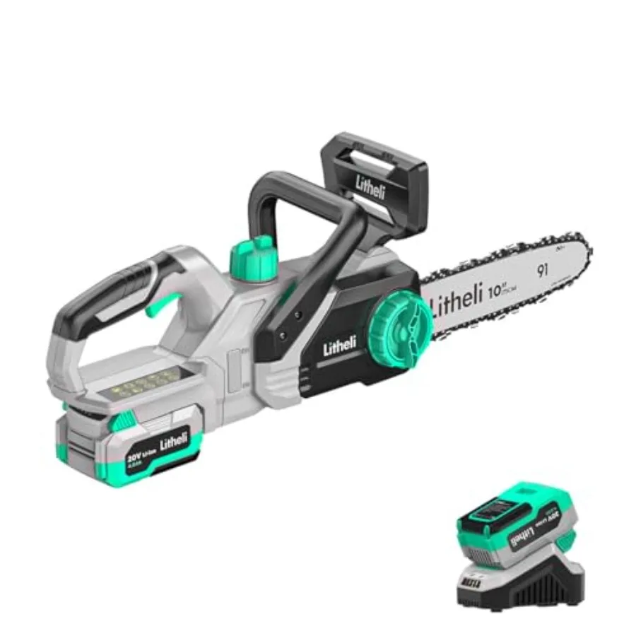 

10-дюймовая беспроводная электрическая цепная пила 20В с аккумулятором 4.0Ач для обрезки веток, сучьев, использования в саду и на участке