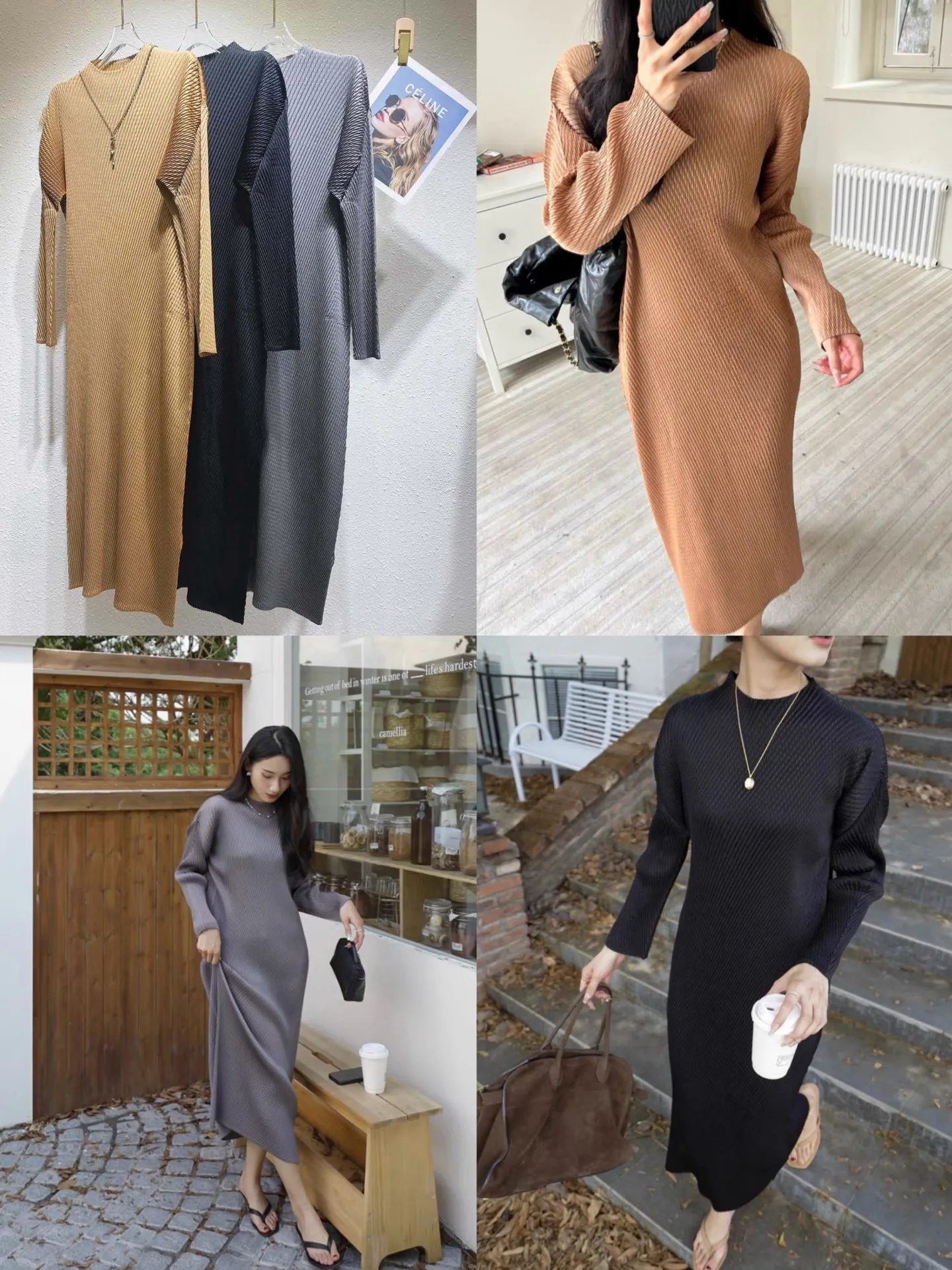 

Miyake плиссированное 2026, весенне-осеннее новое платье с высоким воротником, женское темпераментное плиссированное тонкое прямое длинное платье с длинными рукавами